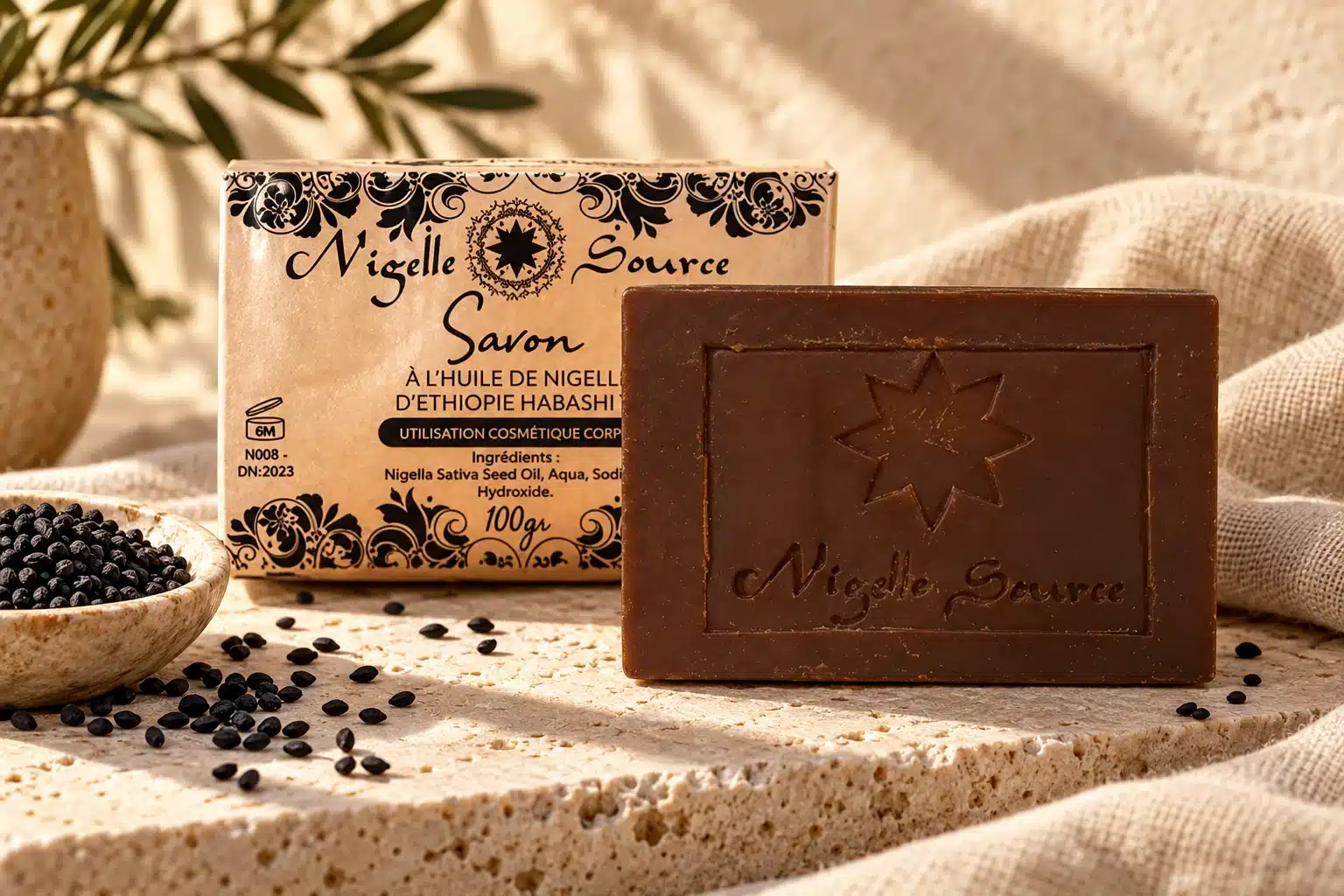 Savon à la nigelle Nigelle Source sur pierre et lin
